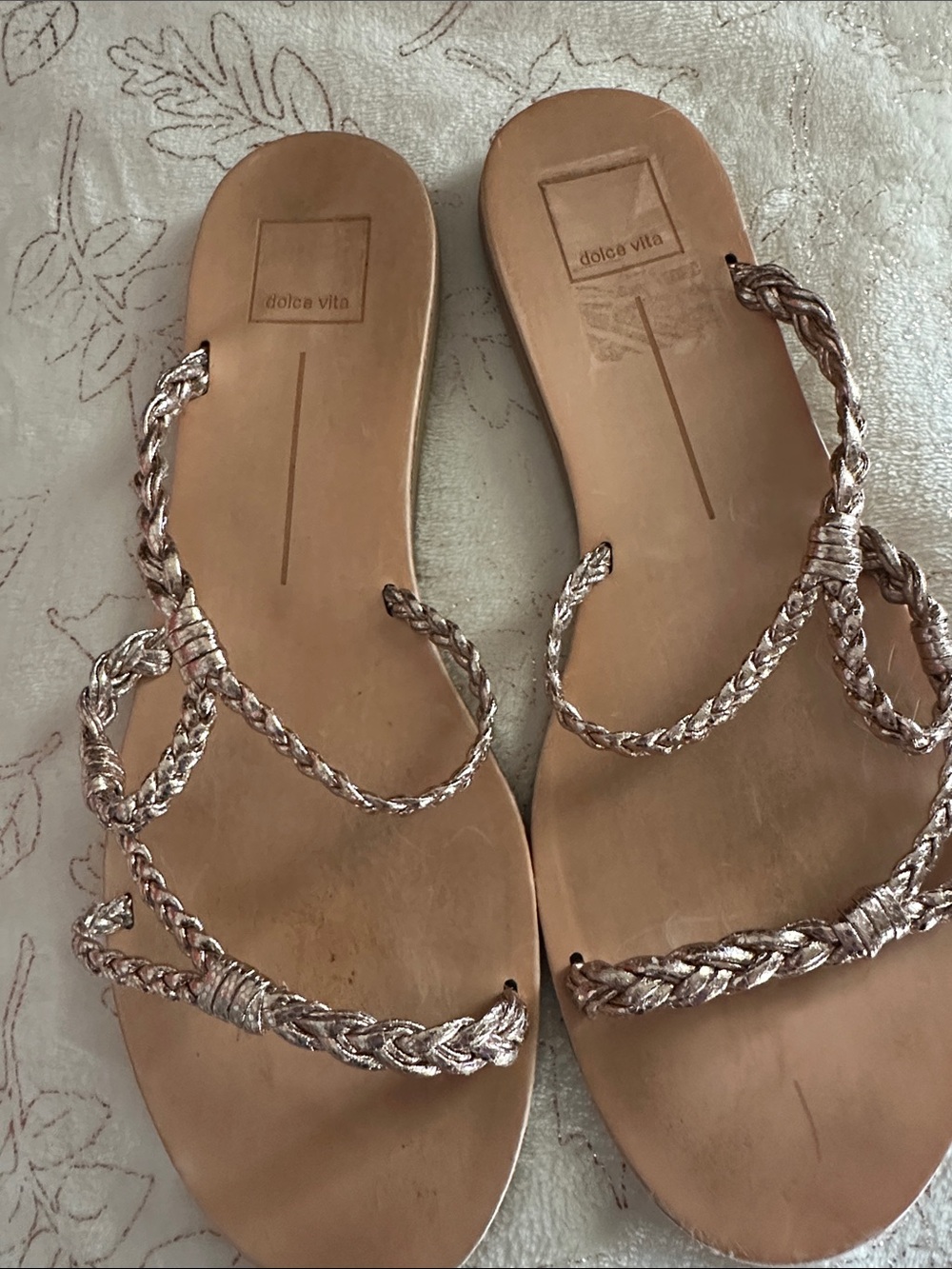Dolce Vita Rose Gold Braided Strap Flat Sandals